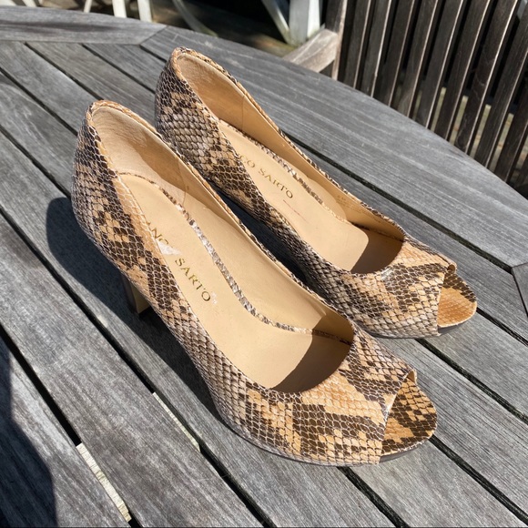 🍂 FRANCO SARTO PEEP TOE SNAKESKIN TAN PUMPS! - Picture 12 of 14